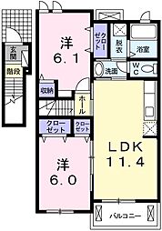 JR芸備線 上深川駅 徒歩38分の賃貸アパート 2階2LDKの間取り