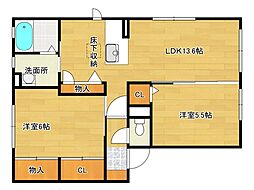 JR芸備線 戸坂駅 徒歩4分の賃貸アパート 1階2LDKの間取り