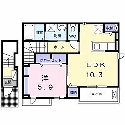 広島高速交通アストラムライン 古市駅 徒歩12分の賃貸アパート 2階1LDKの間取り