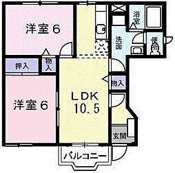 JR呉線 矢野駅 徒歩20分の賃貸アパート 1階2LDKの間取り