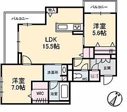 JR可部線 下祇園駅 徒歩10分の賃貸マンション 3階2LDKの間取り