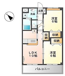 JR可部線 七軒茶屋駅 徒歩9分の賃貸マンション 3階2LDKの間取り
