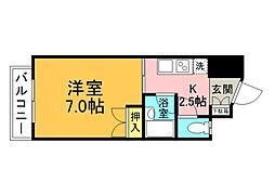 広島高速交通アストラムライン 伴駅 徒歩7分の賃貸マンション 2階1Kの間取り