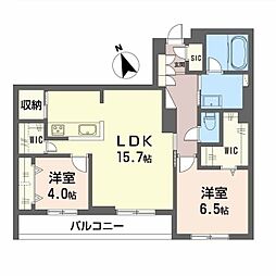 JR可部線 下祇園駅 徒歩3分の賃貸マンション 2階2LDKの間取り