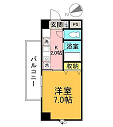 JR山陽本線 横川駅 徒歩7分の賃貸マンション 6階1Kの間取り