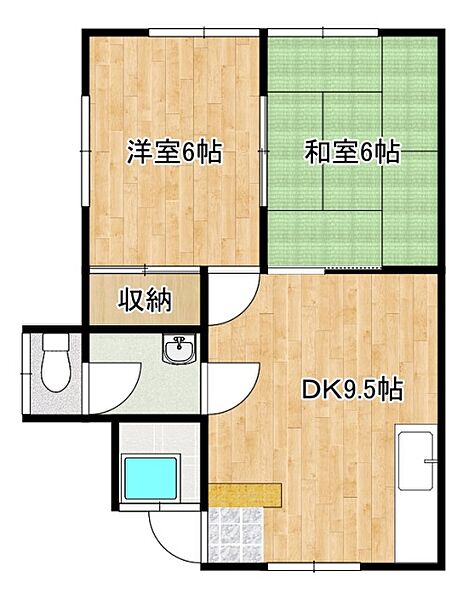 広島県安芸郡府中町八幡２丁目(賃貸アパート2DK・2階・37.25㎡)の写真 その2