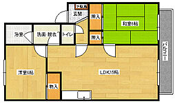 JR可部線 梅林駅 徒歩5分の賃貸アパート 2階2LDKの間取り