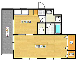 広島電鉄1系統 宇品2丁目駅 徒歩1分の賃貸マンション 2階1DKの間取り