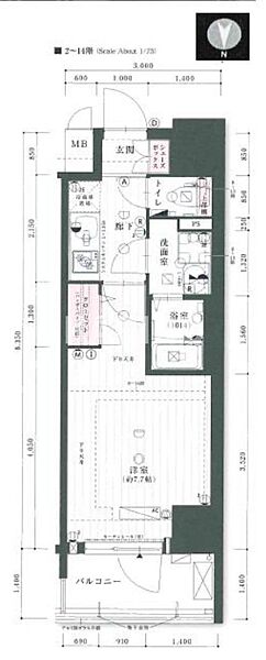 ソルテラス大阪城東 902｜大阪府大阪市東成区中本1丁目(賃貸マンション1K・9階・25.05㎡)の写真 その2