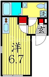 ティーグル弥生町 1階ワンルームの間取り