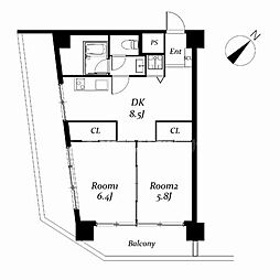 信越ビル 2DKの間取図画像