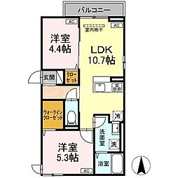 セレスティア中台 III 2LDKの間取図画像