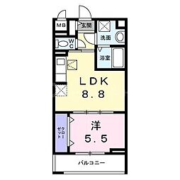 フォーリーフ　クローバー 2階1LDKの間取り