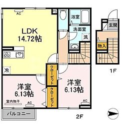 グランヴェール 2階2LDKの間取り