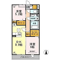 Amour櫻花 3階2LDKの間取り