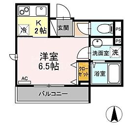 ライズィング 302 3階1Kの間取り
