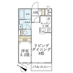 ロンサールA棟 1LDKの間取図画像