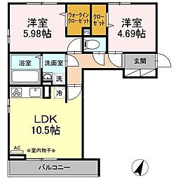 アルビネス東十条 2LDKの間取図画像
