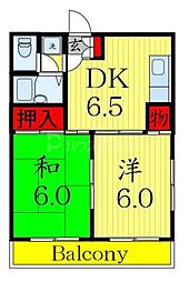 サンフィールドハイツ 2DKの間取図画像
