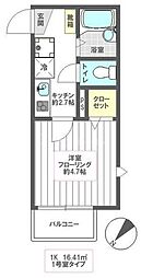 ル・ピリエ 1Kの間取図画像