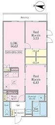 練馬区向山3丁目アパート 2LDKの間取図画像
