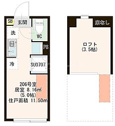 マルバ上板橋 ワンルームの間取図画像