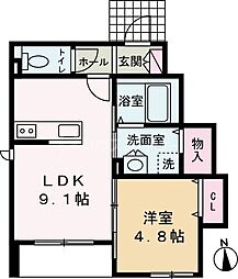 ヴァンヴェール 1LDKの間取図画像