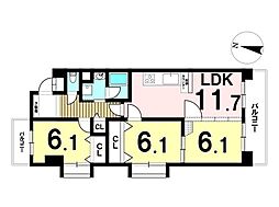 シーダ福徳 3LDKの間取図画像