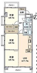 シーダ福徳 3LDKの間取図画像