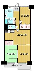 瓢箪山マンション 3LDKの間取図画像