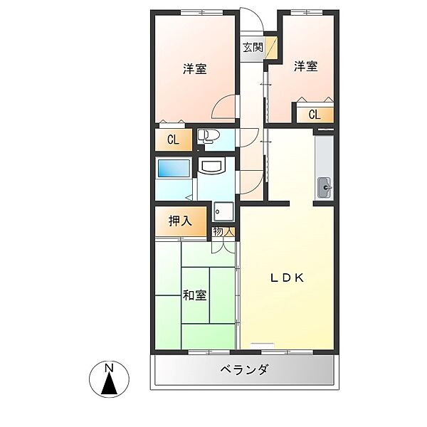 マロニエハイツ陽北A 302｜栃木県宇都宮市今泉町(賃貸マンション3LDK・3階・65.75㎡)の写真 その2