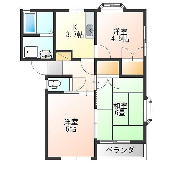 エクセルドーメキ 202｜栃木県宇都宮市雀の宮４丁目(賃貸アパート3K・2階・45.95㎡)の写真 その2