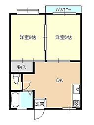 ホワイトハイツウマハシ 2DKの間取図画像