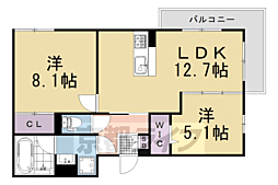 アレ・デ・フルール西向日駅前 A棟 2LDKの間取図画像