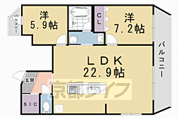 THE WISE 二条 2LDKの間取図画像