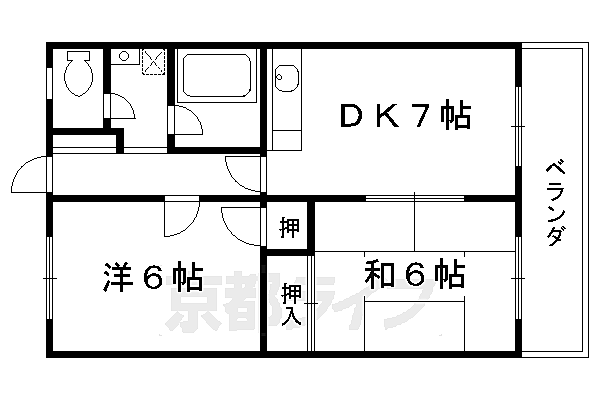 ケイチョウマンション 104｜京都府京都市伏見区桃山町立売(賃貸マンション2DK・1階・43.44㎡)の写真 その2