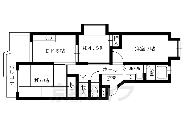 第二藤田マンション 102｜京都府向日市物集女町(賃貸マンション3DK・1階・51.81㎡)の写真 その2