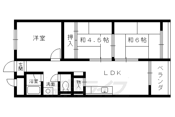 サンコーポ安井 2-D｜京都府向日市物集女町(賃貸マンション3LDK・2階・53.50㎡)の写真 その2