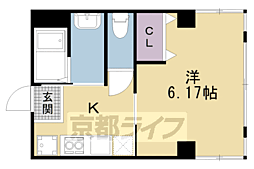 京都市営烏丸線 烏丸御池駅 徒歩3分の賃貸マンション 4階1Kの間取り