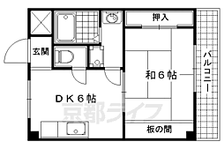 第二グレース安田 2階1DKの間取り