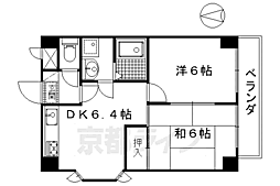 京阪本線 伏見桃山駅 徒歩30分の賃貸マンション 6階2DKの間取り