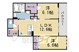 京阪本線 中書島駅 徒歩30分の賃貸マンション 3階2LDKの間取り