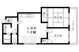 ディアパレス向日 1階2LDKの間取り