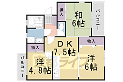 JR東海道・山陽本線 長岡京駅 徒歩34分の賃貸マンション 2階3DKの間取り