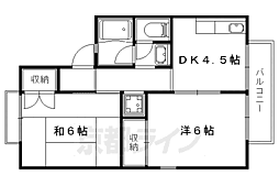 京都地下鉄東西線 石田駅 徒歩8分の賃貸アパート 1階2DKの間取り