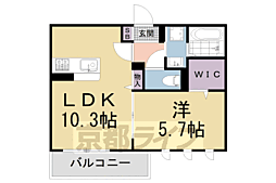 近鉄京都線 竹田駅 徒歩5分の賃貸アパート 2階1LDKの間取り