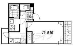 京阪宇治線 観月橋駅 徒歩5分の賃貸アパート 2階1Kの間取り