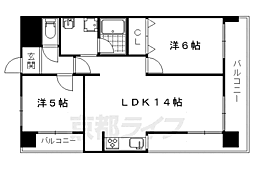 京都地下鉄東西線 西大路御池駅 徒歩2分の賃貸マンション 2階2LDKの間取り