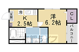 ハーモニーテラス椥辻西浦町II 1Kの間取図画像