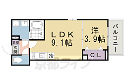 大津市横木1丁目アパート 1LDKの間取図画像